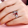 Unisex Alloy Heartshaped Red Zircon Ring With Punk Skull And Pumpkin Motif Electroplated Couple Jewelry
