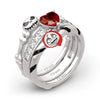 Unisex Alloy Heartshaped Red Zircon Ring With Punk Skull And Pumpkin Motif Electroplated Couple Jewelry
