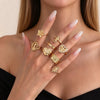 Unisex Alloy Hollow Heart And Cross Open Ring Set With Geometric Flower Pattern And Polished Electroplated Finish