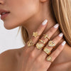 Unisex Alloy Hollow Heart And Cross Open Ring Set With Geometric Flower Pattern And Polished Electroplated Finish