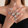 Unisex Alloy Hollow Heart And Cross Open Ring Set With Geometric Flower Pattern And Polished Electroplated Finish