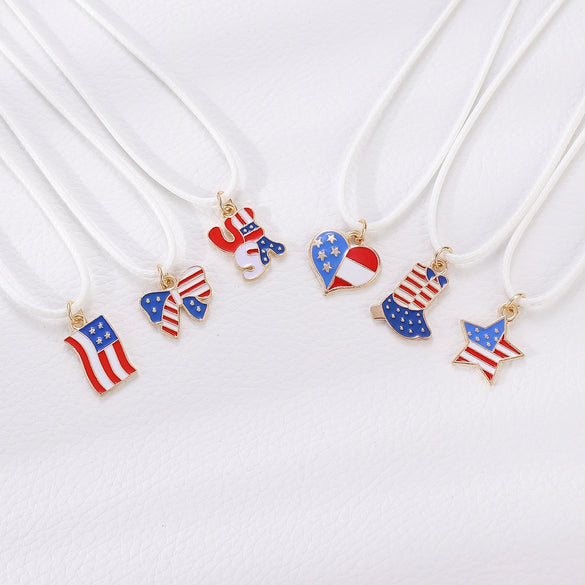 Unisex Alloy Pendant Necklace With Bow Letter Fivepointed Star Pattern And Wax Line Rope Chain Electroplated