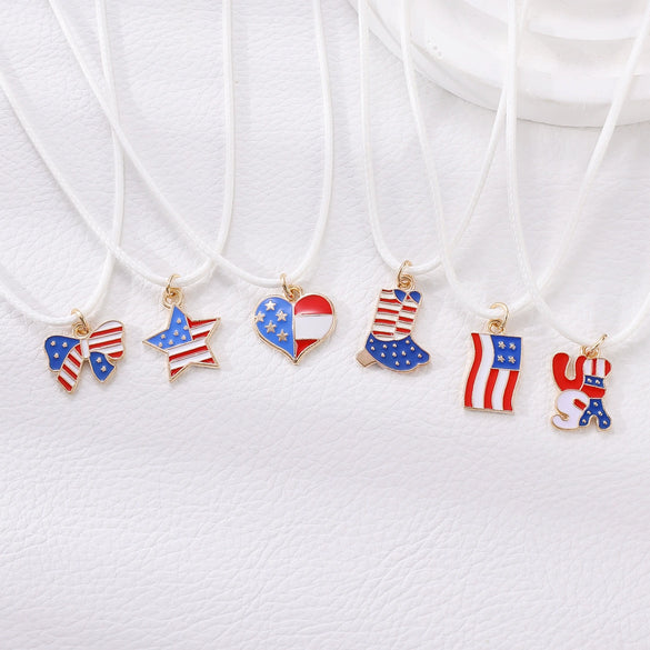 Unisex Alloy Pendant Necklace With Bow Letter Fivepointed Star Pattern And Wax Line Rope Chain Electroplated