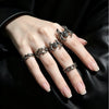 Unisex Alloy Ring Set With Spider And Thorn Motifs Geometric Open Band Design Polished Electroplated Dark Punk Accessories