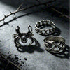 Unisex Alloy Ring Set With Spider And Thorn Motifs Geometric Open Band Design Polished Electroplated Dark Punk Accessories