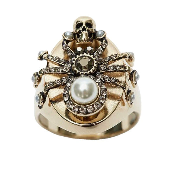 Unisex Alloy Skull Spider Ring With Electroplated Finish Geometric Design And Hip Hop Cartoon Character Style