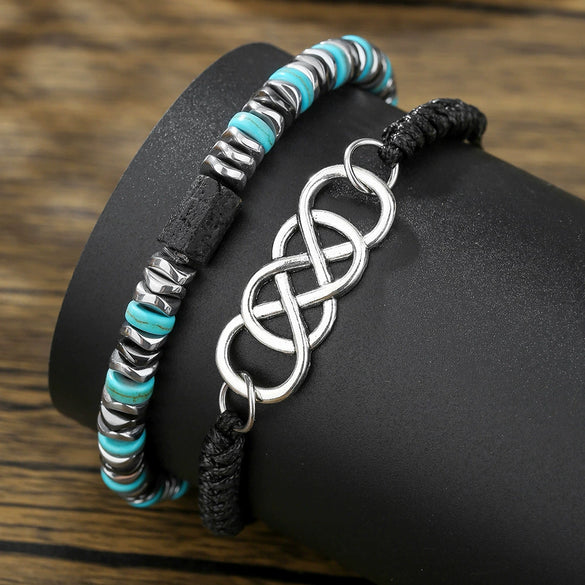 Unisex Alloy Turquoise Geometric Handmade Doublelayered Elastic Braided Bracelet