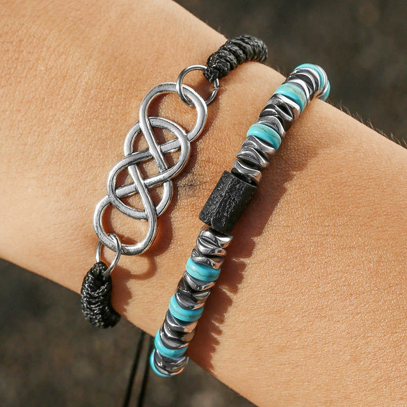 Unisex Alloy Turquoise Geometric Handmade Doublelayered Elastic Braided Bracelet