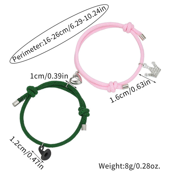 Unisex Beads Alloy Magnetic Bracelet With Crown And Diamond Design