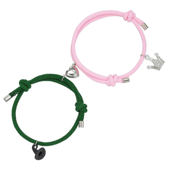 Unisex Beads Alloy Magnetic Bracelet With Crown And Diamond Design