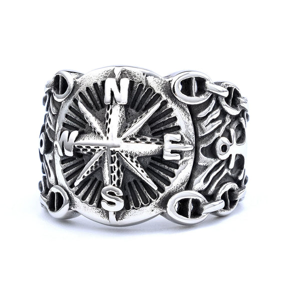 Unisex Black Electroplated Stainless Steel Anchor Shaped Ring With Bold Personality Style