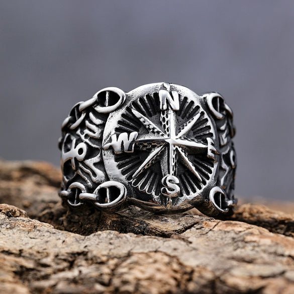Unisex Black Electroplated Stainless Steel Anchor Shaped Ring With Bold Personality Style