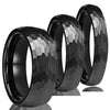Unisex Black Tungsten Steel Ring With Hand Polished Sandblasted Hammered Geometric Texture For Casual Jewelry