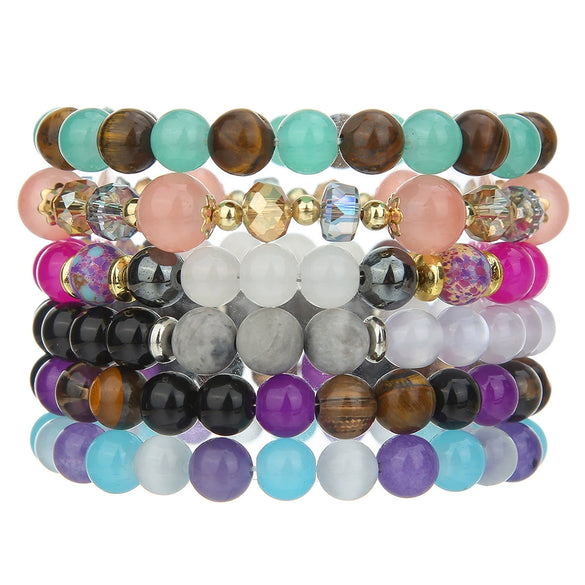 Unisex Bohemian Retro Semiprecious Stone Handmade Beaded Geometric Pattern Bracelet