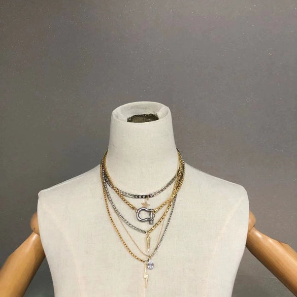Unisex Brass Ushaped Collarbone Necklace With Box Chain Electroplated Geometric Design And Simple Streetwear Style