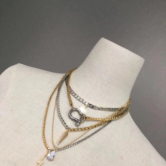 Unisex Brass Ushaped Collarbone Necklace With Box Chain Electroplated Geometric Design And Simple Streetwear Style