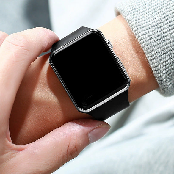 Unisex Casual Square Silicone And Plastic Led Electronic Watch