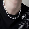 Unisex Cat's Eye Stone And Black Gallstone Beaded Necklace With Polished Geometric Pendant And Casual Hiphop Style