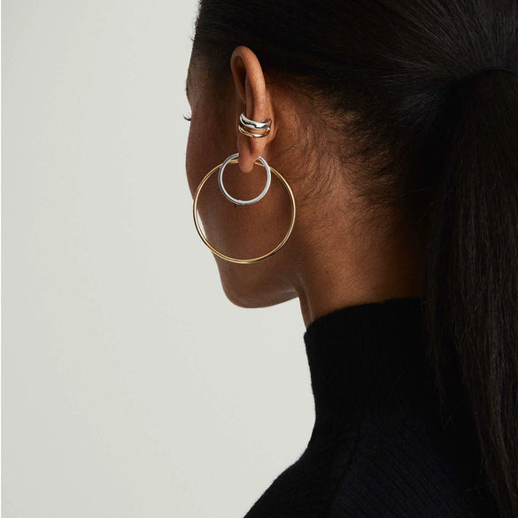 Unisex Cold Style Double Layer Opening Ring Ear Clip Stainless Steel Gold And Silver Two Color Electroplated Geometric Design