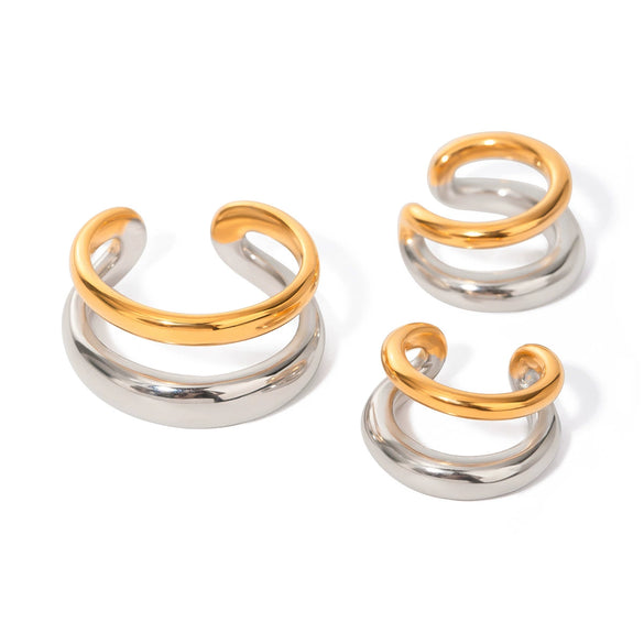Unisex Cold Style Double Layer Opening Ring Ear Clip Stainless Steel Gold And Silver Two Color Electroplated Geometric Design