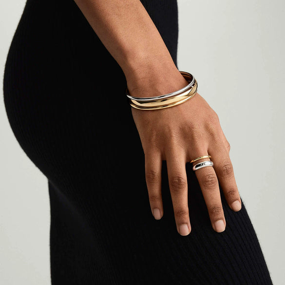 Unisex Cold Style Double Layer Opening Ring Ear Clip Stainless Steel Gold And Silver Two Color Electroplated Geometric Design