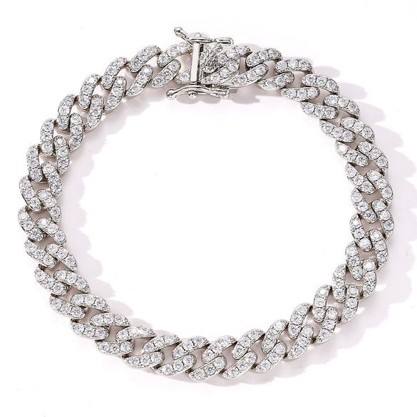 Unisex Copper Cuban Chain Bracelet With Single Row Zircon Accents And Electroplated Hiphop Style