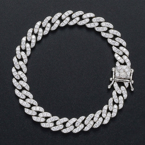 Unisex Copper Cuban Chain Bracelet With Single Row Zircon Accents And Electroplated Hiphop Style