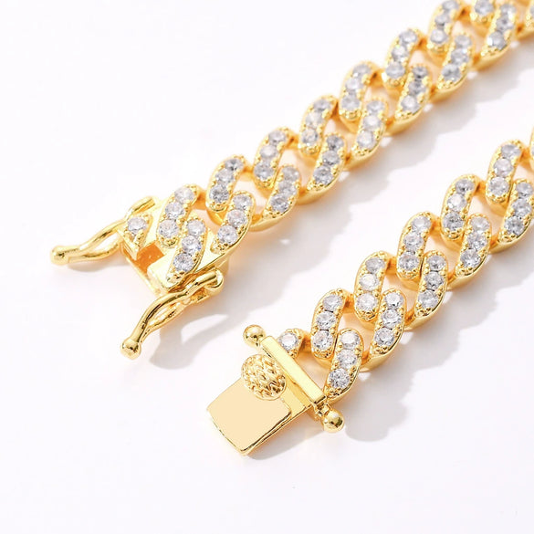 Unisex Copper Cuban Chain Bracelet With Single Row Zircon Accents And Electroplated Hiphop Style