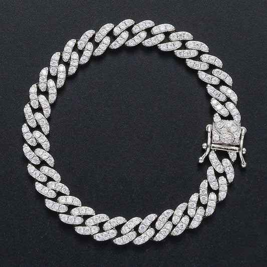 Unisex Copper Cuban Chain Bracelet With Single Row Zircon Accents And Electroplated Hiphop Style