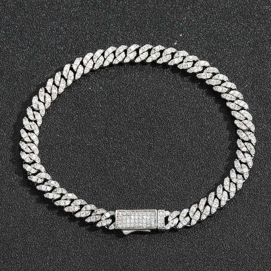 Unisex Copper Cuban Chain Bracelet With Single Row Zircon Geometric Design And Spring Clasp Hip Hop Jewelry