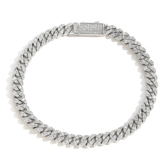 Unisex Copper Cuban Chain Bracelet With Single Row Zircon Geometric Design And Spring Clasp Hip Hop Jewelry