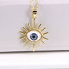 Unisex Copper Evil Eye Pendant Necklace With Mixed Gem Inlay Geometric Design Electroplated Water Wave Chain Jewelry