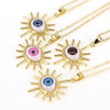 Unisex Copper Evil Eye Pendant Necklace With Mixed Gem Inlay Geometric Design Electroplated Water Wave Chain Jewelry
