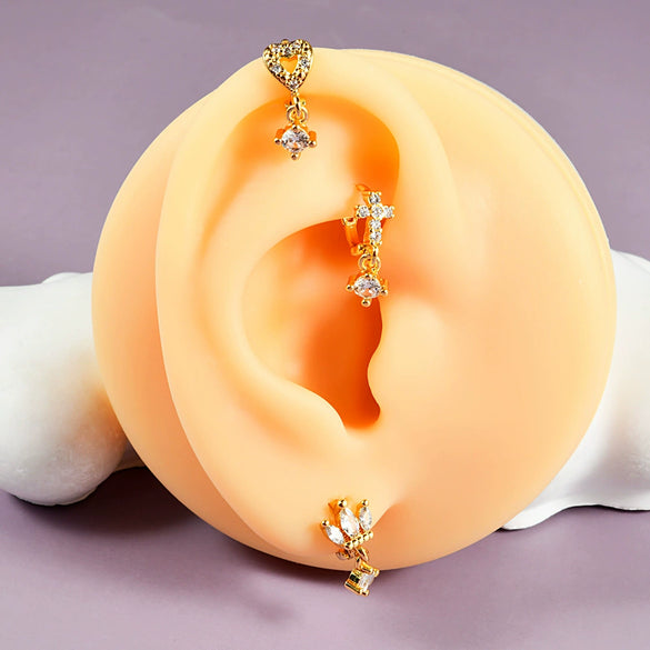 Unisex Copper Flower Geometry Ear Bone Ring And Earrings With Electroplated Horse Eye Crown And Grab Butterfly Pendant And Zircon Piercing Ear Buckle