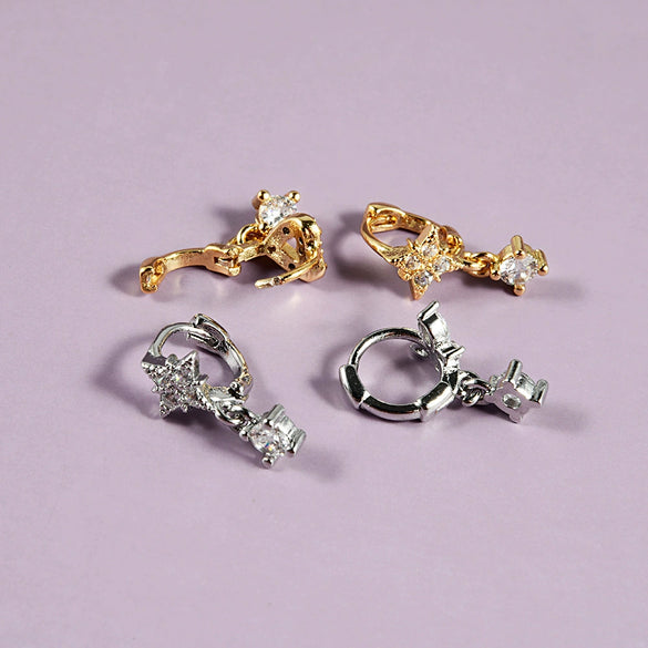 Unisex Copper Flower Geometry Ear Bone Ring And Earrings With Electroplated Horse Eye Crown And Grab Butterfly Pendant And Zircon Piercing Ear Buckle