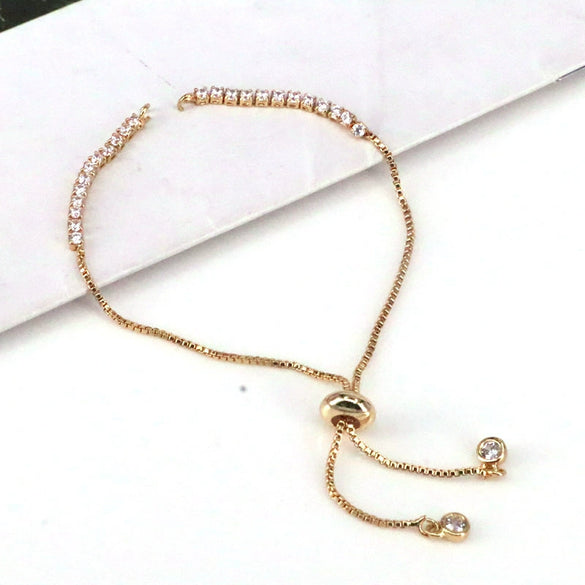 Unisex Copper 18K Gold Electroplated Round Pushpull Bracelet Semifinished Jewelry With White Zirconium