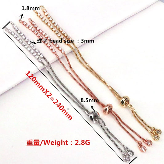 Unisex Copper 18K Gold Electroplated Round Pushpull Bracelet Semifinished Jewelry With White Zirconium