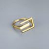 Unisex Copper Open Letter Ring With Geometric Cutout Design And Gold Or Silver Electroplated Finish Minimalist Style