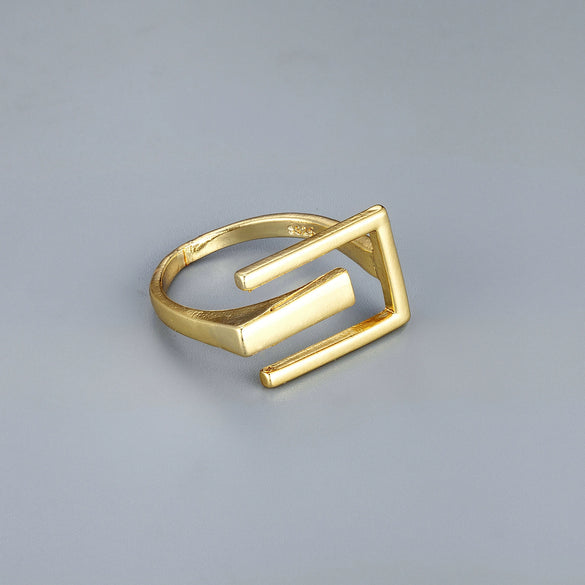 Unisex Copper Open Letter Ring With Geometric Cutout Design And Gold Or Silver Electroplated Finish Minimalist Style