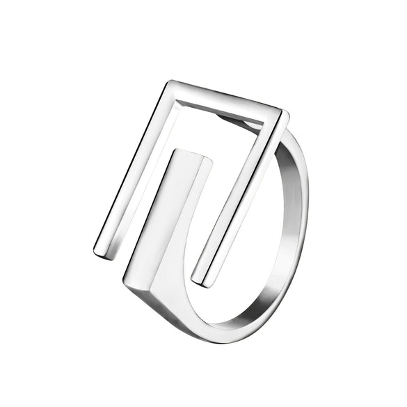 Unisex Copper Open Letter Ring With Geometric Cutout Design And Gold Or Silver Electroplated Finish Minimalist Style