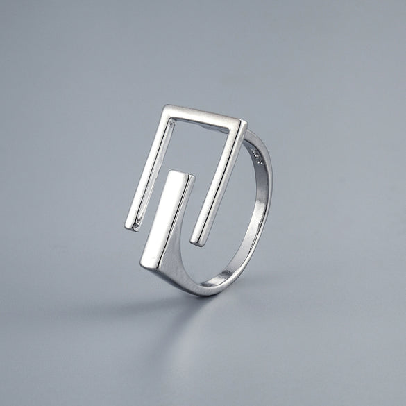Unisex Copper Open Letter Ring With Geometric Cutout Design And Gold Or Silver Electroplated Finish Minimalist Style