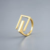 Unisex Copper Open Letter Ring With Geometric Cutout Design And Gold Or Silver Electroplated Finish Minimalist Style
