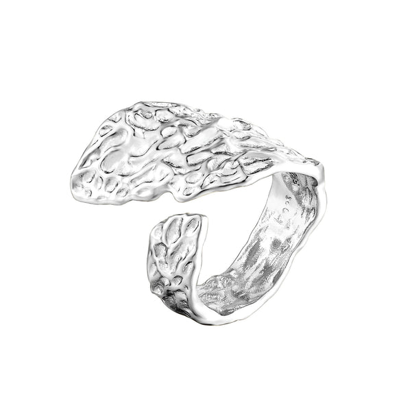 Unisex Copper Open Ring With Irregular Leaf Shape Textured Concave Convex Design And Gold Silver Electroplated Finish
