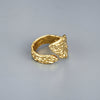 Unisex Copper Open Ring With Irregular Leaf Shape Textured Concave Convex Design And Gold Silver Electroplated Finish