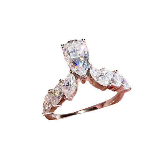 Unisex Copper Water Drop Ring With Zirconium Inlay Geometric Floral Pattern And Electroplated Finish