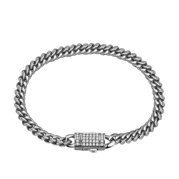 Unisex Cuban Chain Stainless Steel Geometric Polished And Electroplated Necklace With Copper Buckle And Micropaved Zircon