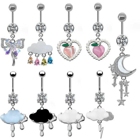 Unisex Cute Fruit Shaped Alloy Navel Ring With Cloud Pendant
