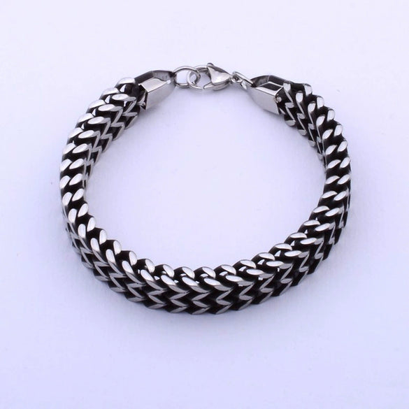 Unisex Double Layer Titanium Steel Bracelet With Retro Fish Scale Design Polished Finish And Floral Details