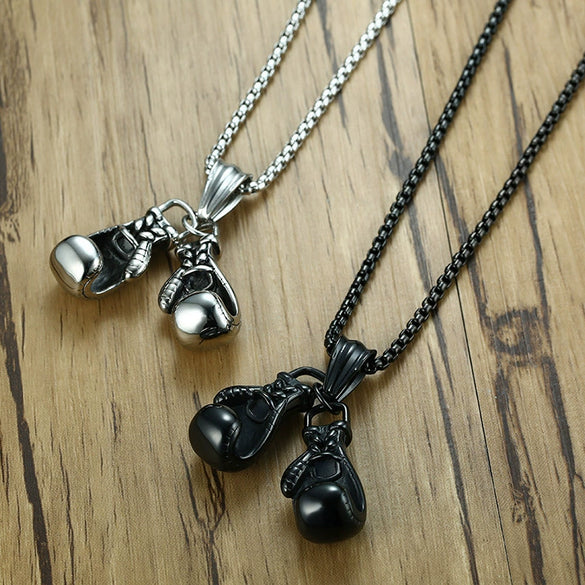 Unisex Electroplated Alloy Double Boxing Glove Pendant Necklace With Leaf And Floral Details