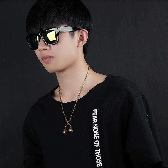 Unisex Electroplated Alloy Necklace With Titanium Steel Headphone Pendant Keel Chain And Rock Music Geometric Animal Zodiac Design